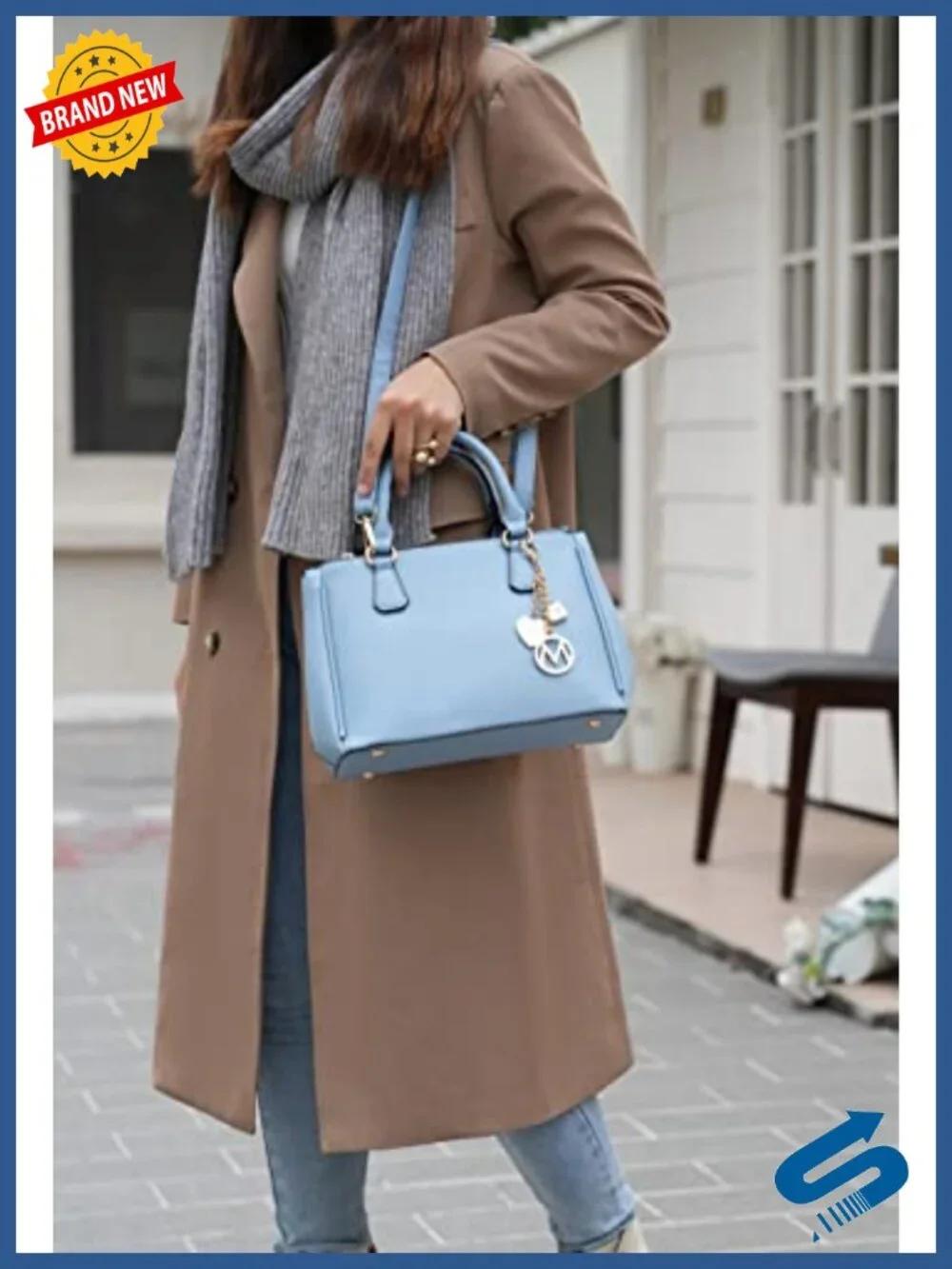 Vegan Leather Satchel Handbag with Wristlet Wallet, Shoulder Bag